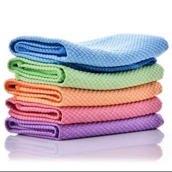 5 Pcs Streak Free Miracle Cleaning Cloth, Nanoscale Cleaning Cloth, Reusable Fish Scale Microfiber Polishing Cleaning Cloth, 12 inch x 16 inch 