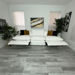 SECTIONAL COUCH CLOUD WHITE FABRIC POWER RECLINING 3 PCS WITH USD CHARGE - FREE DELIVERY 