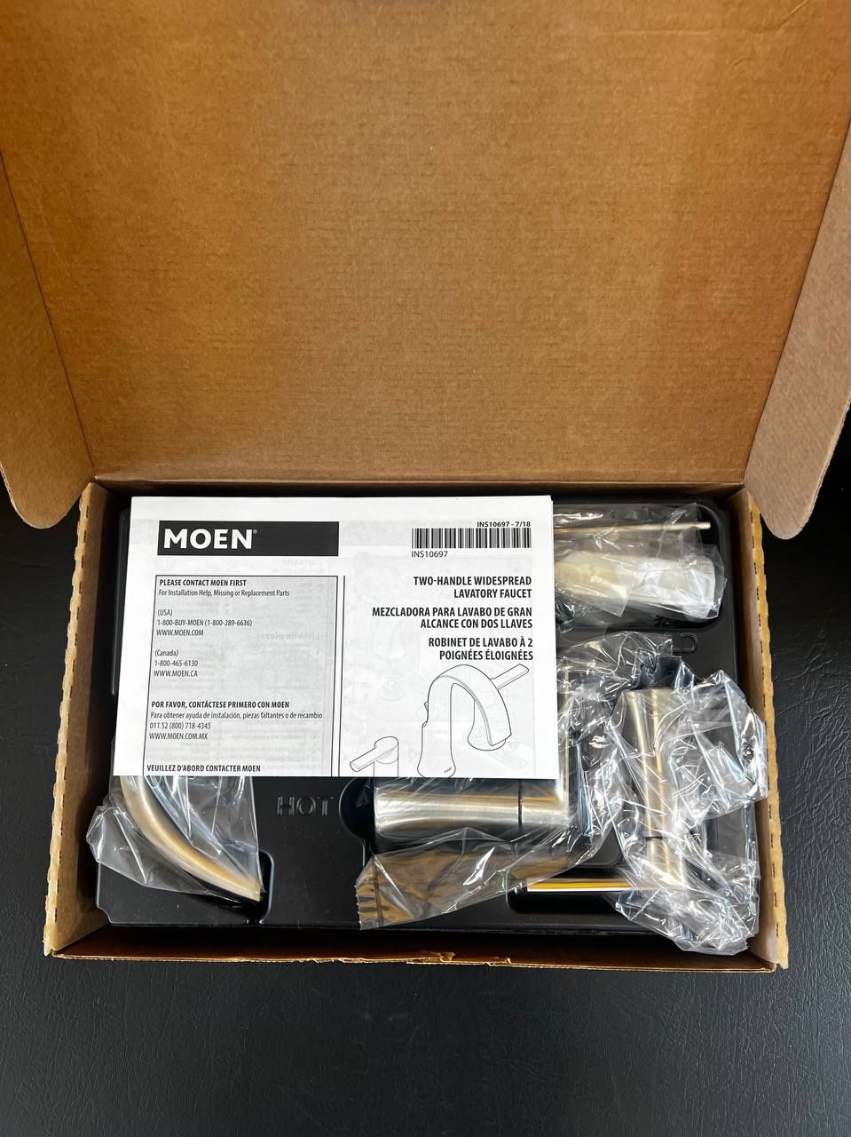 Moen Doux High Arc Widespread Bathroom Faucet In Brushed Nickel (Requires Separate Valve) - View #5