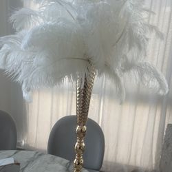 Tall Gold & Ostrich Feather Centerpiece – Wedding or Home Decor $45