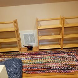 Three Folding Book Shelves In Light Wood Color