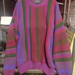 Vintage Colours by Alexander Julian Knit Sweater Mens Extra Large XL 3D Cosby USA Raised  Stripes