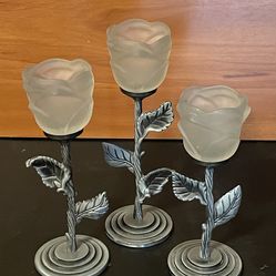 Metal and glass Rose candle holders