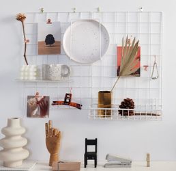 Wall Grid Panel, Wire Rack with Hanging Baskets and Display Shelves