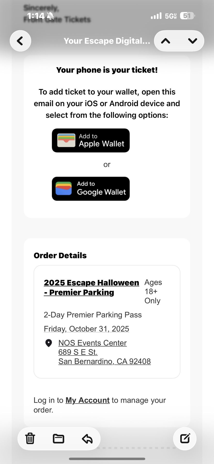 Escape Day 2 Parking Pass