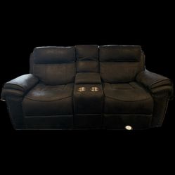 Black Leather Couch Double Recliner 