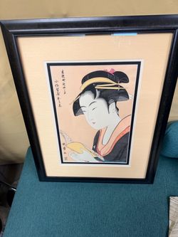 Vintage Kitagawa Utamaro Japanese Woodblock Style Framed Art Print - Ukiyo-e
