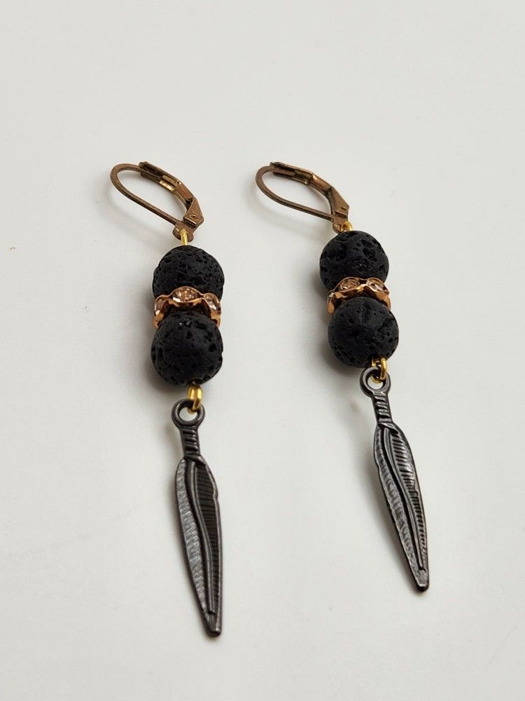Moody Gold and Black Feather Earrings