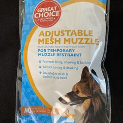 Grreat Choice Adjustable Mesh Muzzle Restraint (Size: Medium) 24-48 Pound Dog 6” Inch (Brand New)