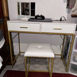 White & Gold Vanity Desk 