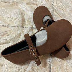 Suede Brown Mary Jane Flats 