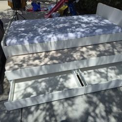 IKEA SLÄKT Bed frame w/pull-out bed + storage, white, Twin