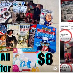 $8 Bundle of educational Books Presidents,History,Unite states map etc