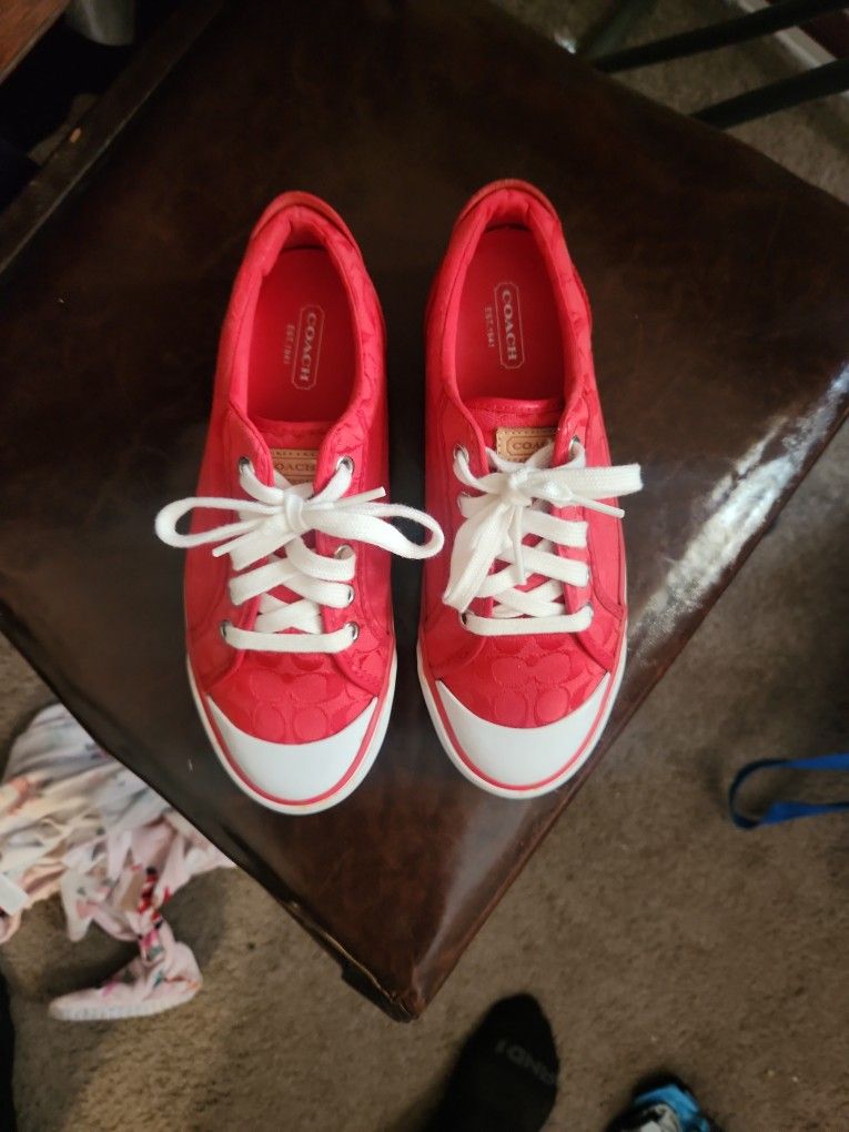 Vibrant! Coach Red Signature Canvas Sneakers - Women's Size 7