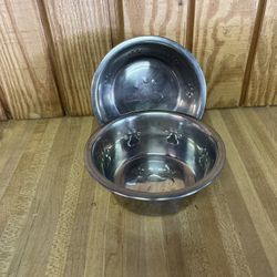 Pair Of Small Stainless Steel Pet Bowels 6”