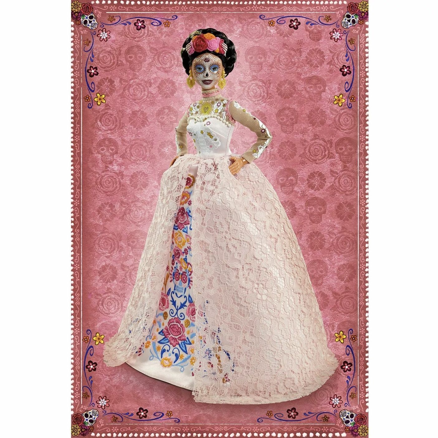 2020 Barbie Dia De Los Muertos Day of The Dead) DOTD 2 Pink Doll White Dress New