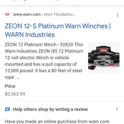 Warn Winch 12s Zeon Platinum Series With Wireless Remote