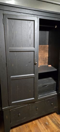 Black Wood Armoire Wardrobe with Drawers