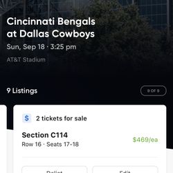 Up To 6 Awesome Club Seats For Cincinnati Bengals @ Dallas Cowboys Tickets 