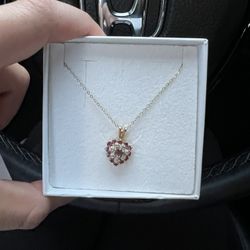 10K Yellow Gold Natural Ruby and Diamond Heart Necklace 18" Chain