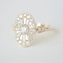 Oval Shaped Diamond Mosaic Engagement Ring Size 7, Yellow Gold 