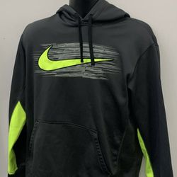 Nike Therma Fit Men's Gray Neon Green Hoodie Sweater Size Medium 