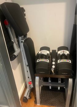PowerBlock U90 Urethane Dumbbell Set + Stand + Body-Solid Bench + Kettlebell