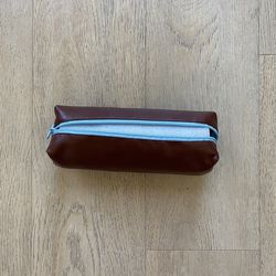 Korean Leather Pencil Case in Brown and Blue 