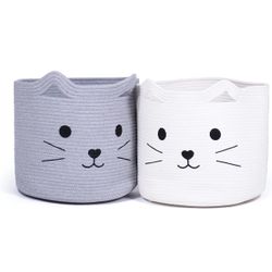 Large Woven Cotton Rope Storage Basket, Baby Laundry Basket Organizer for Towels, Blanket, Toys, Clothes, Gifts | Pet Gift Baskets for Cat, Dog - 15.7