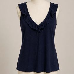 Lilly Pulitzer Navy Blue Ruffle V-Neck Sleeveless Top XL