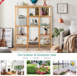 Multifunctional Bamboo Shelf Storage Organizer Rack