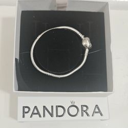 Pandora Silver Sparkling Heart Snake Chain Bracelet Gift
