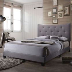 Brand New Gray Fabric Queen Bed