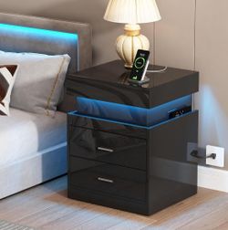 Black LED Nightstand Charging Station Sliding Storage
Sliding Top Storage 2-Drawers High Gloss Bedside Modern End Table Retails $139