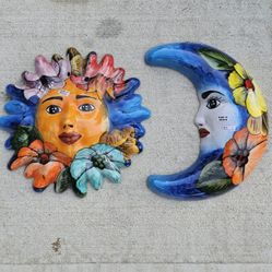 Authentic Mayolica Talavera Wall Decoration Sun And Moon Set. Clay Pots, Planters,Plants, Pottery. $70 for a set