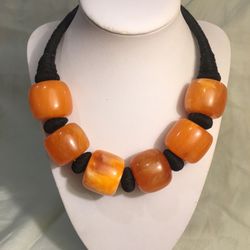 Vintage Artisan Bakelite And Lashed Cord Necklace 