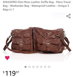 AMLEAPRO Elite Mens Leather Duffle Bag - Mens Travel Bag - Weekender Bag - Waterproof Leather - Unique 3