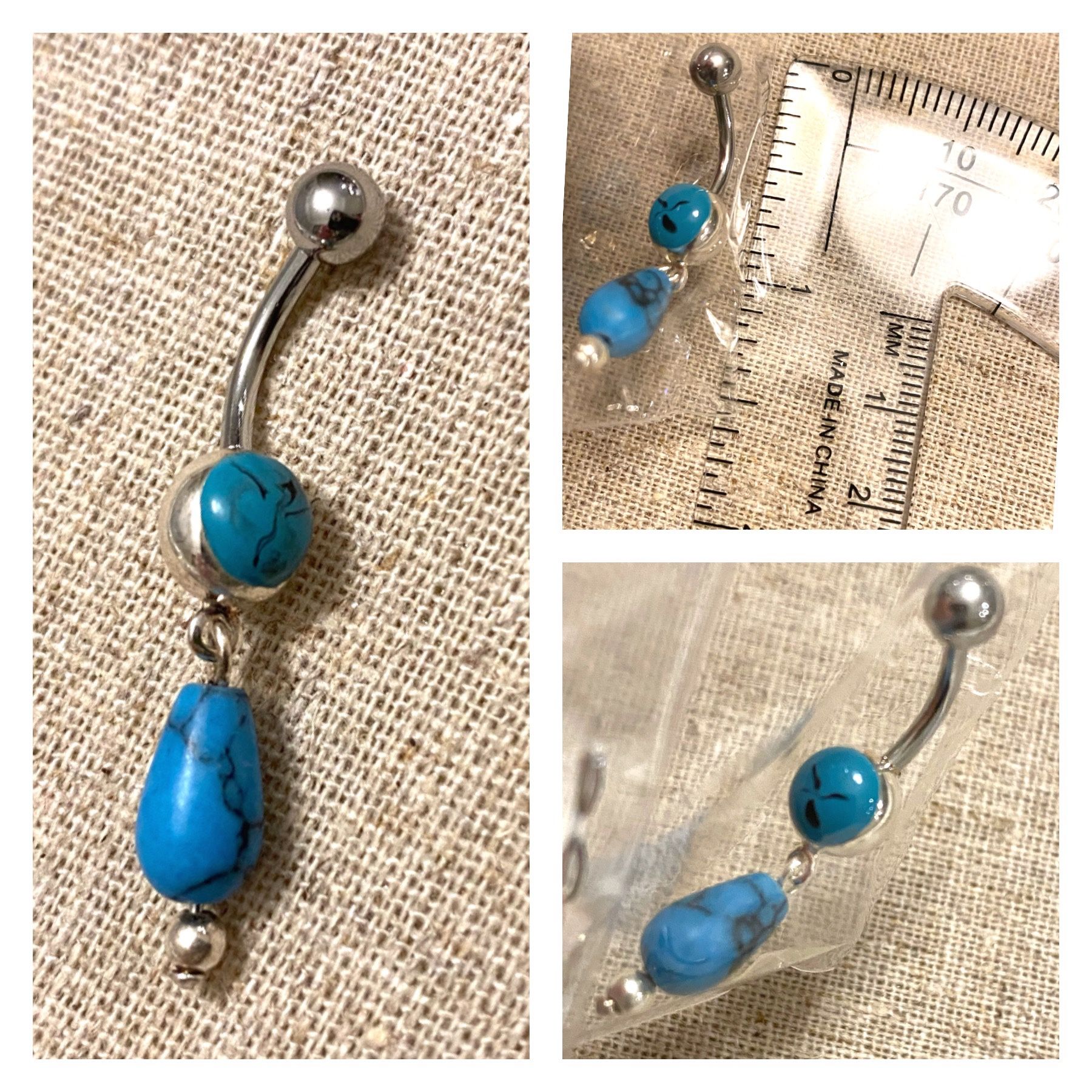 New in plastic Belly ring jewelry dangle faux turquoise