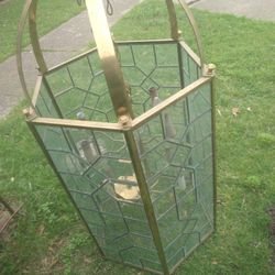 Stained Glass Chandelier Handcrafted All Brass Around 4 Ft Tall 30 35 In Wide