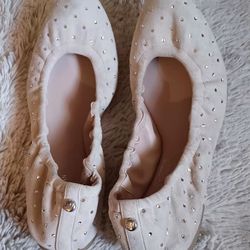 Stewart Weitzman Bling Embellished Suede Ballet Flats Beige