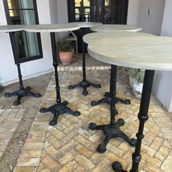Set Of 6 Iron And Wood 22” Round Bar Height Cocktail Tables For Party Or Event Wedding