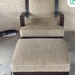 Wood And Fabric Chair And  Ottoman