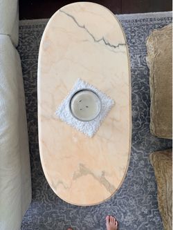 Genuine Antique French Louis XVI-style Marble Gilded Painted Carved Wood Coffee Table