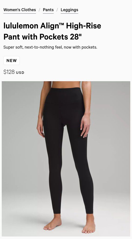 lululemon Align High-Rise Pant with Pockets 28. Brand new, never worn.  Size 8, TTS. Black. for Sale in Lynnwood, WA - OfferUp