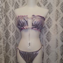 Iridescent Purple And Silver Bikini Brazilian Bottom