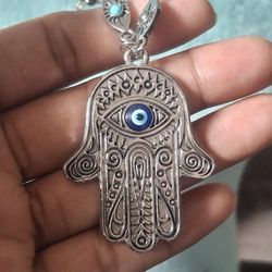 Hamsa Hand Evil Eye Pendant Necklace Set 