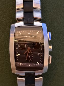 Movado Eliro Swiss Chronograph Men's Watch – Stainless Steel & Black Ceramic, 45mm