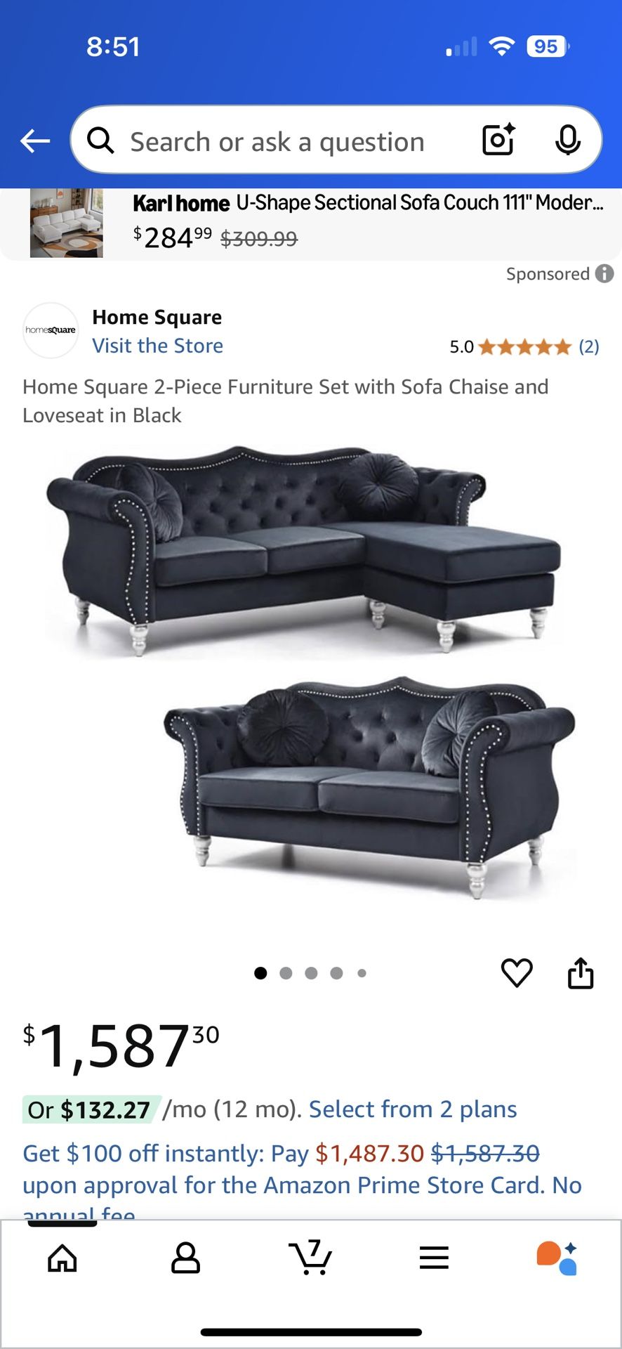 Home Square 2-Piece Furniture Set with Sofa and Loveseat