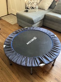 BCAN 48" Foldable Trampoline, Fitness Rebounder with Adjustable Foam Handle, Exercise Trampoline for Adults/kids Indoor/Garden Workout Max Load 440lbs