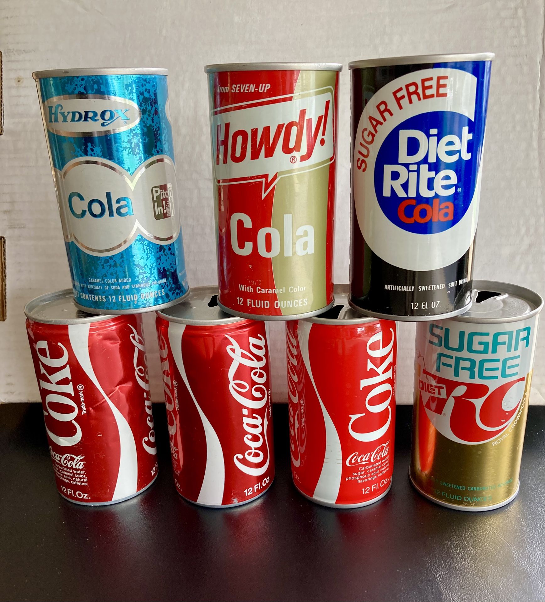 Vintage 1970’s Coca-Cola, Diet RC And Other Cola Soda Pop Cans.